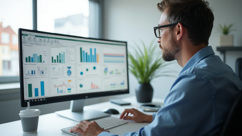 Professionele kantoorwerker analyseren Excel-spreadsheet met grafieken en datavisualisatie