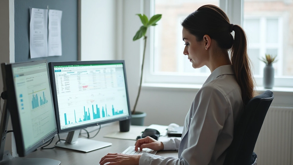 Business professional analyzing pivot table data on spreadsheet